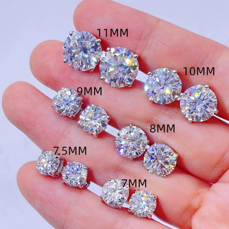 Round Large Cubic Zirconia Hip Hop Stud Earrings 925 Silver - CaratixJewelry